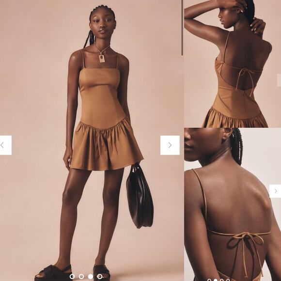 Anthropologie Maeve Drop Wrap Mini Dress Brown Backless - Picture 10 of 10